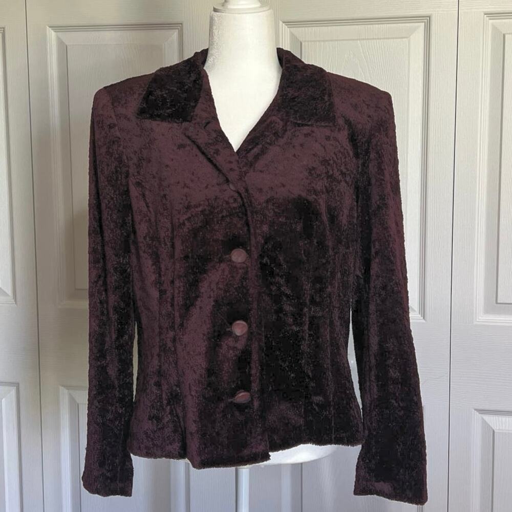 Vintage Jacqueline Ferrar Purple crushed velvet SZ 16 tailored jacket